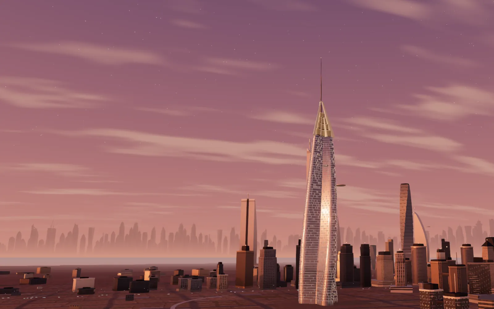 La torre al atardecer, con la fachada de vidrio terminada